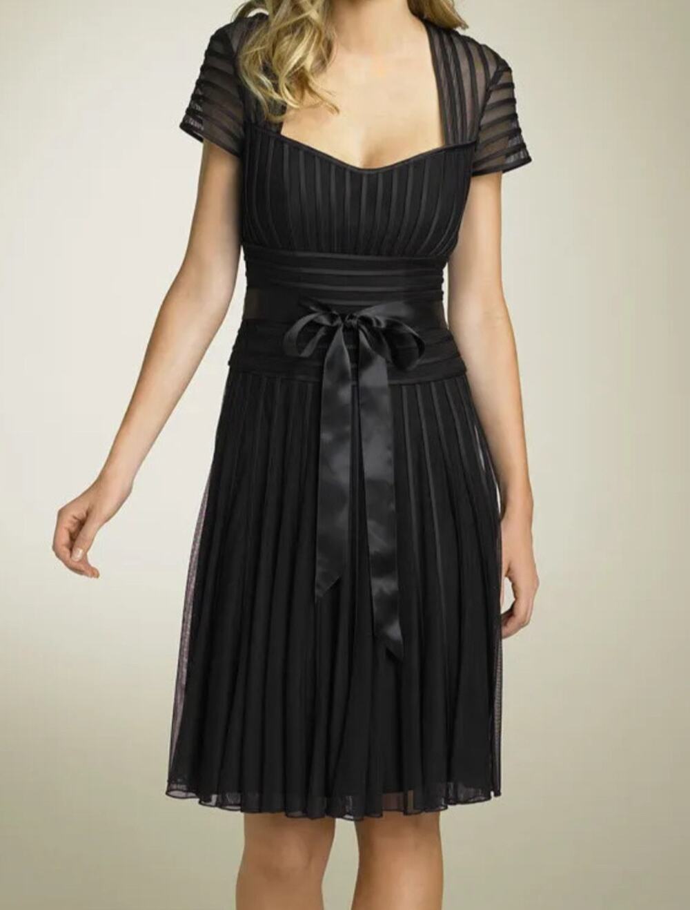 JS Collections Sweetheart Neck Mesh & Satin Dress Sz 10 Black